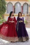 KA 1144 Faux Blooming With Embroidery Zari Sequins Work Gown With Dupatta Suppliers In India

